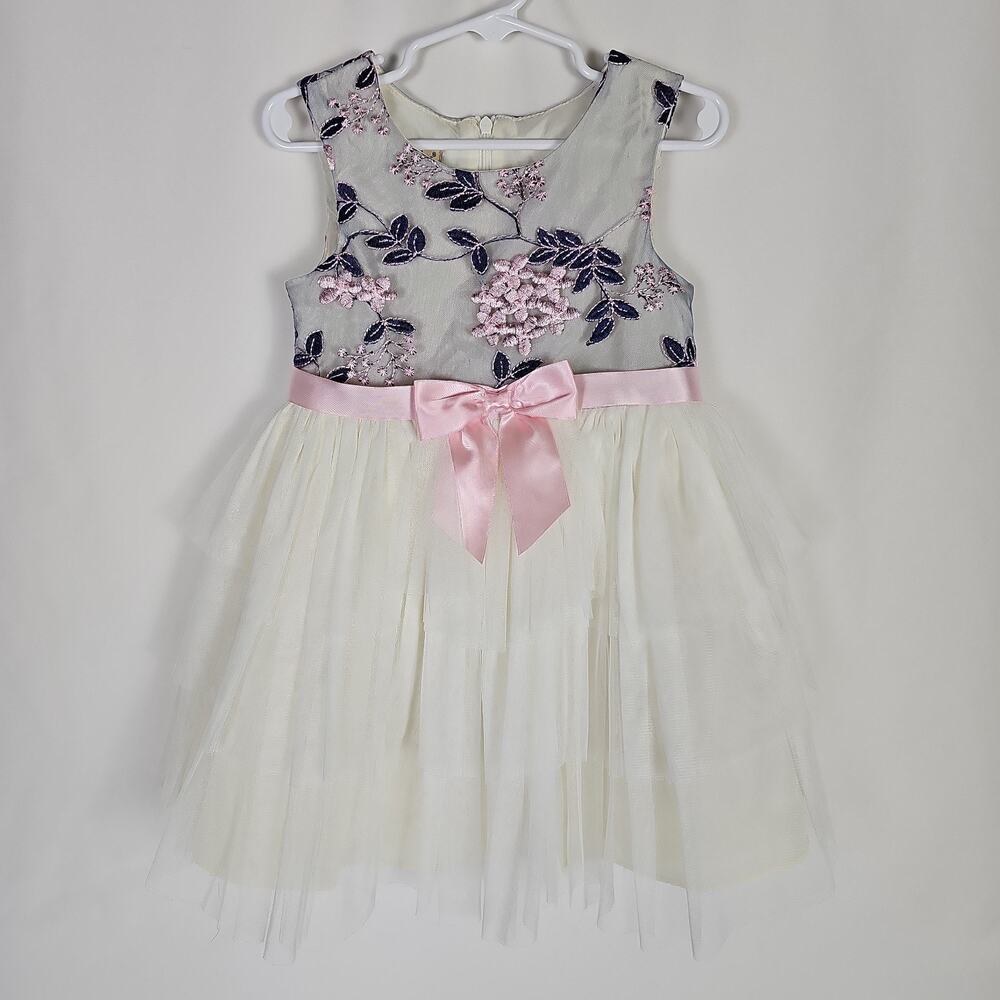 Purple Rose White Tierred Tulle Skirt Floral Dress, Size 5
